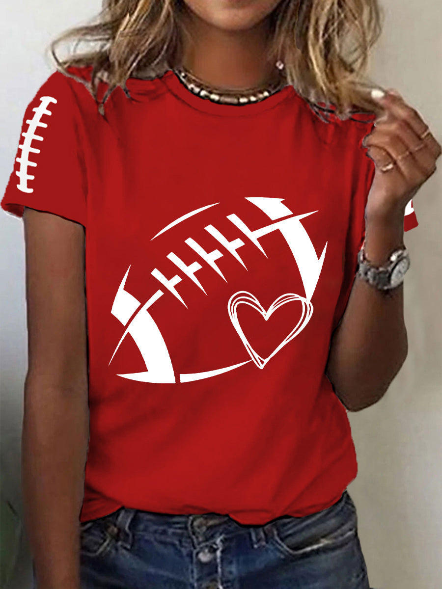 Women's Football Lover Football Heart O-neck Short-sleeved T-shirt
