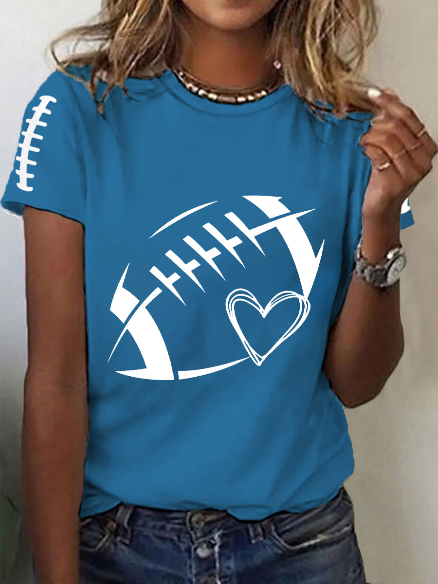 Women's Football Lover Football Heart O-neck Short-sleeved T-shirt