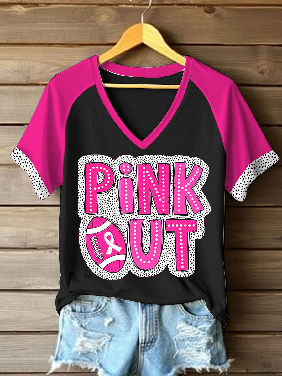 Women's Pink Out Breast Cancer Awareness Support V-Neck Tee