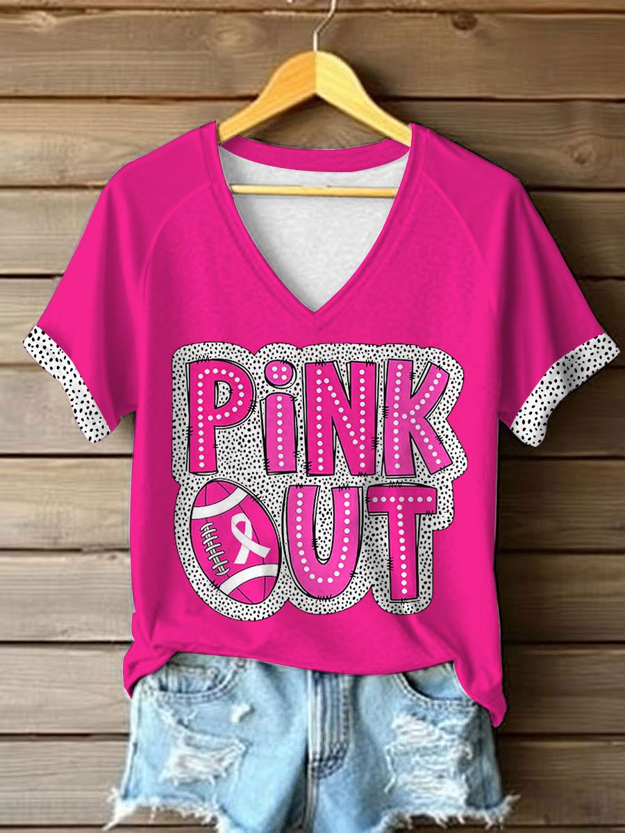 Women's Pink Out Breast Cancer Awareness Support V-Neck Tee
