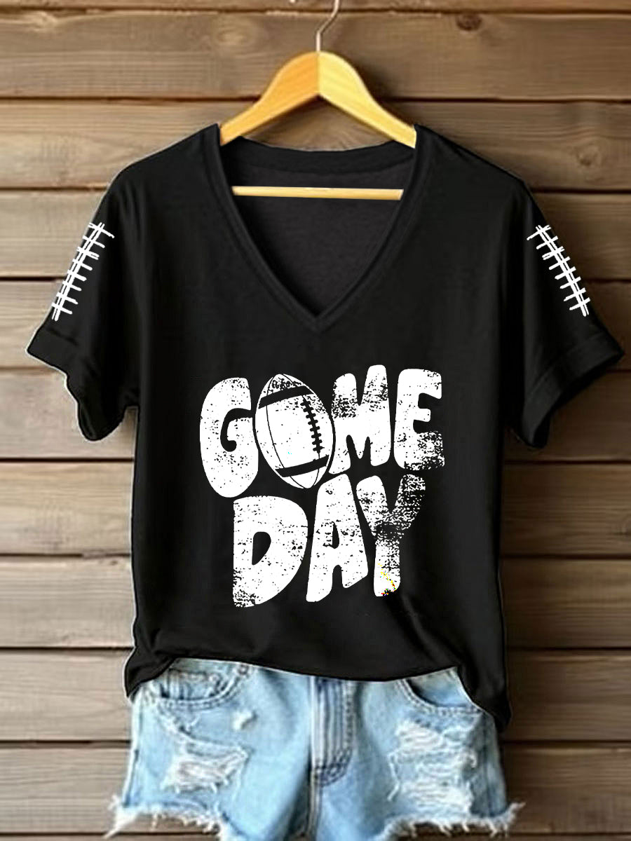 Women's Football Lover Game Day V-neck Short-sleeved T-shirt