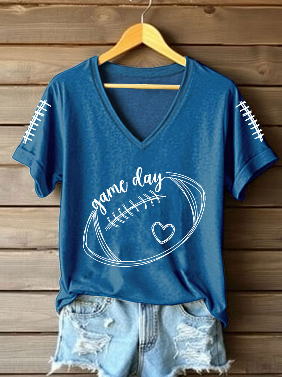 Women's Football Lover Game Day V-neck Short-sleeved T-shirt