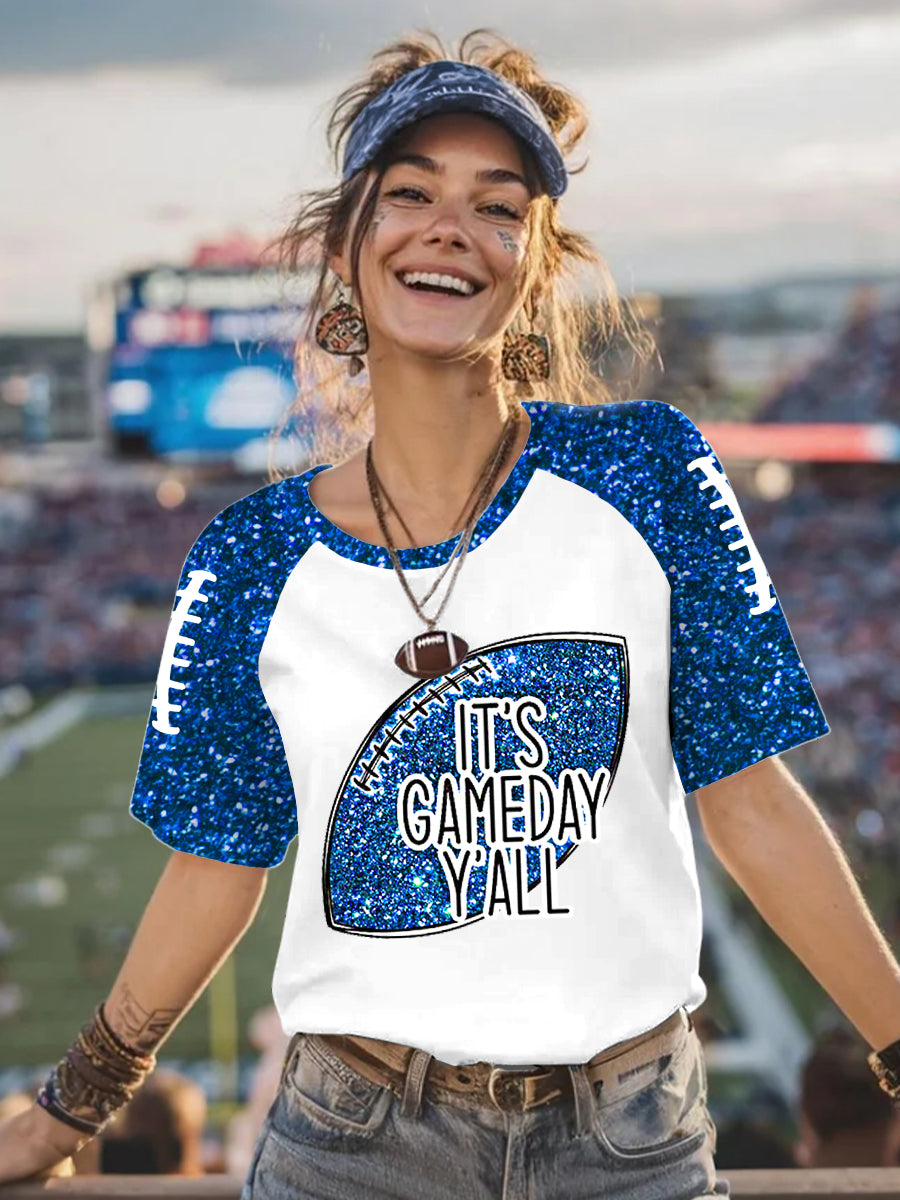 Women's It's Gameday Y'all Glitter Print Football Fans Gameday Casual Tee
