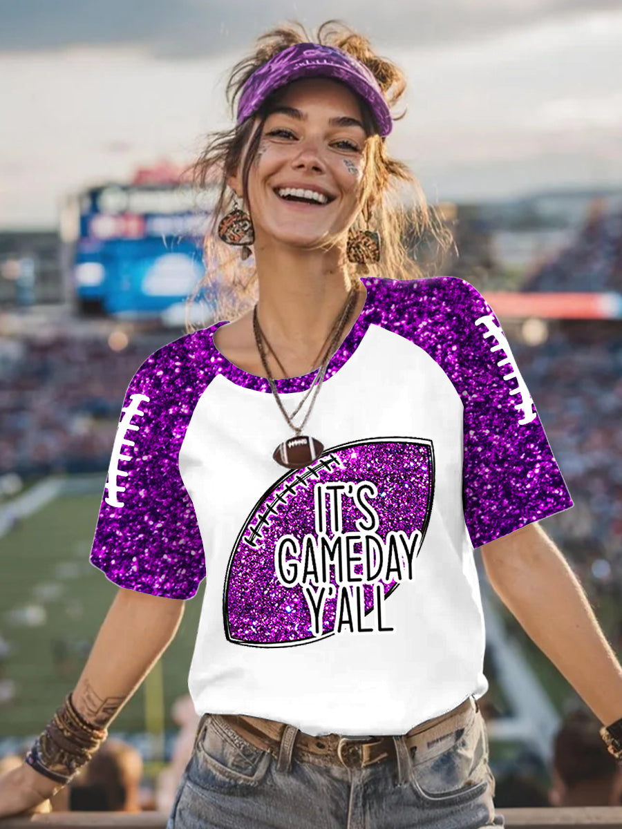 Women's It's Gameday Y'all Glitter Print Football Fans Gameday Casual Tee