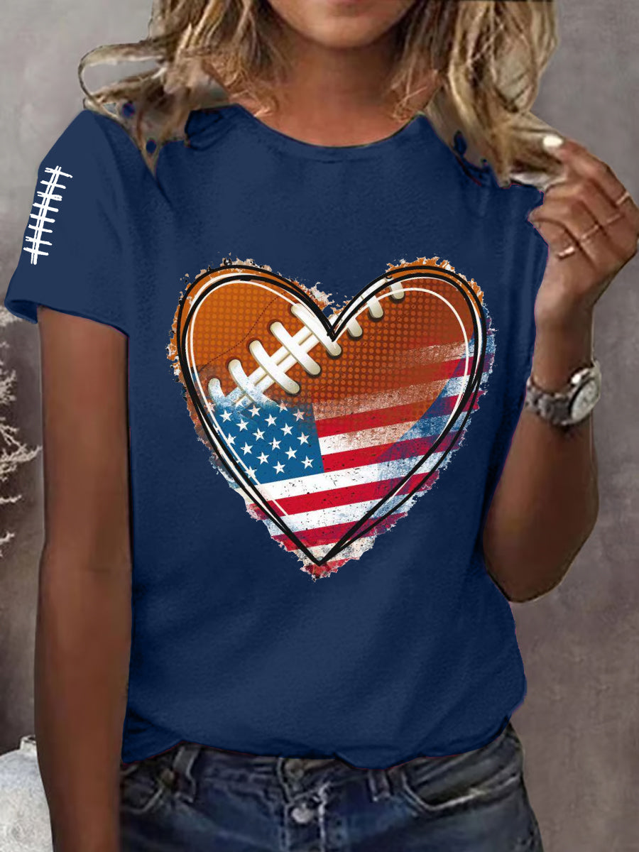 Women's Football Heart Football Lovers Gameday Casual Tee