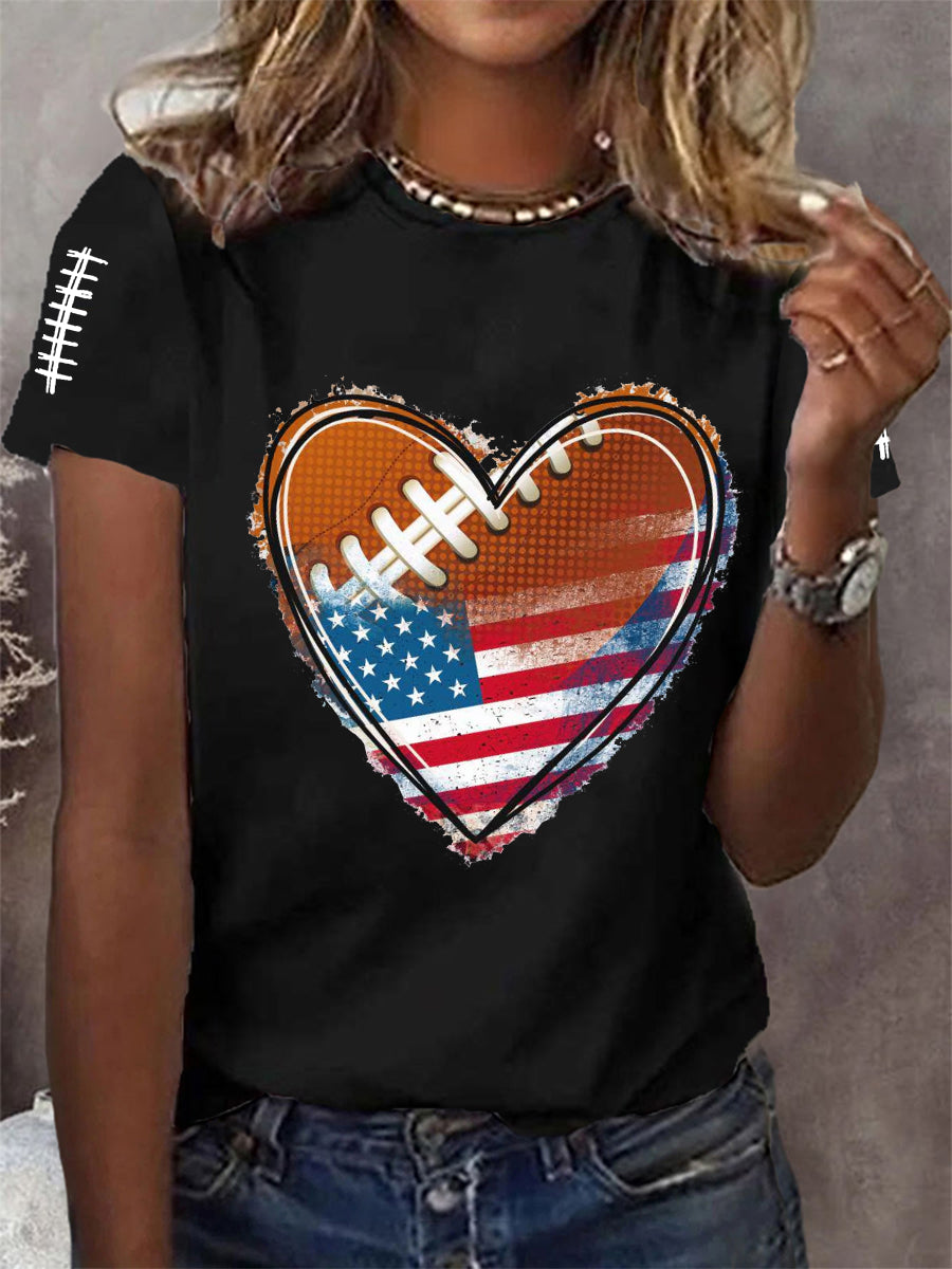Women's Football Heart Football Lovers Gameday Casual Tee