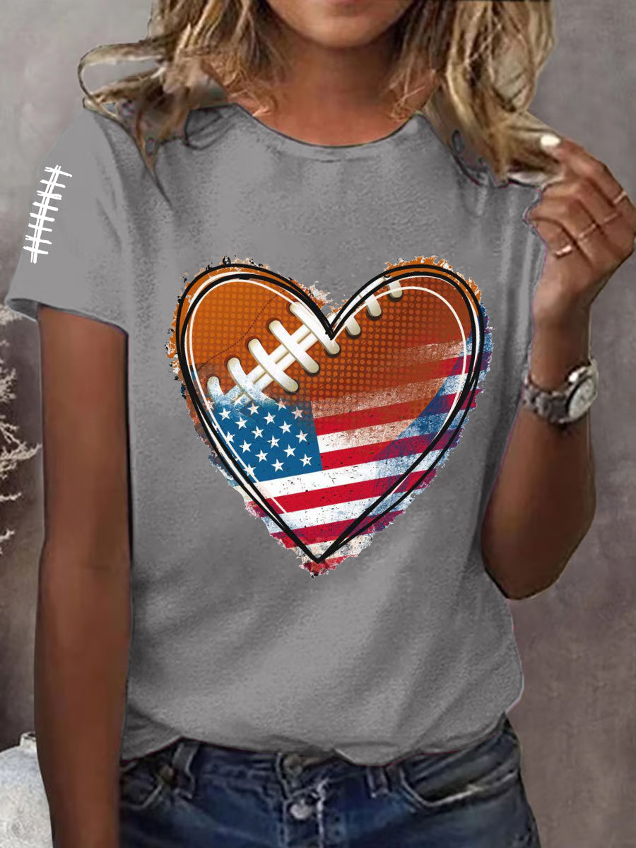 Women's Football Heart Football Lovers Gameday Casual Tee
