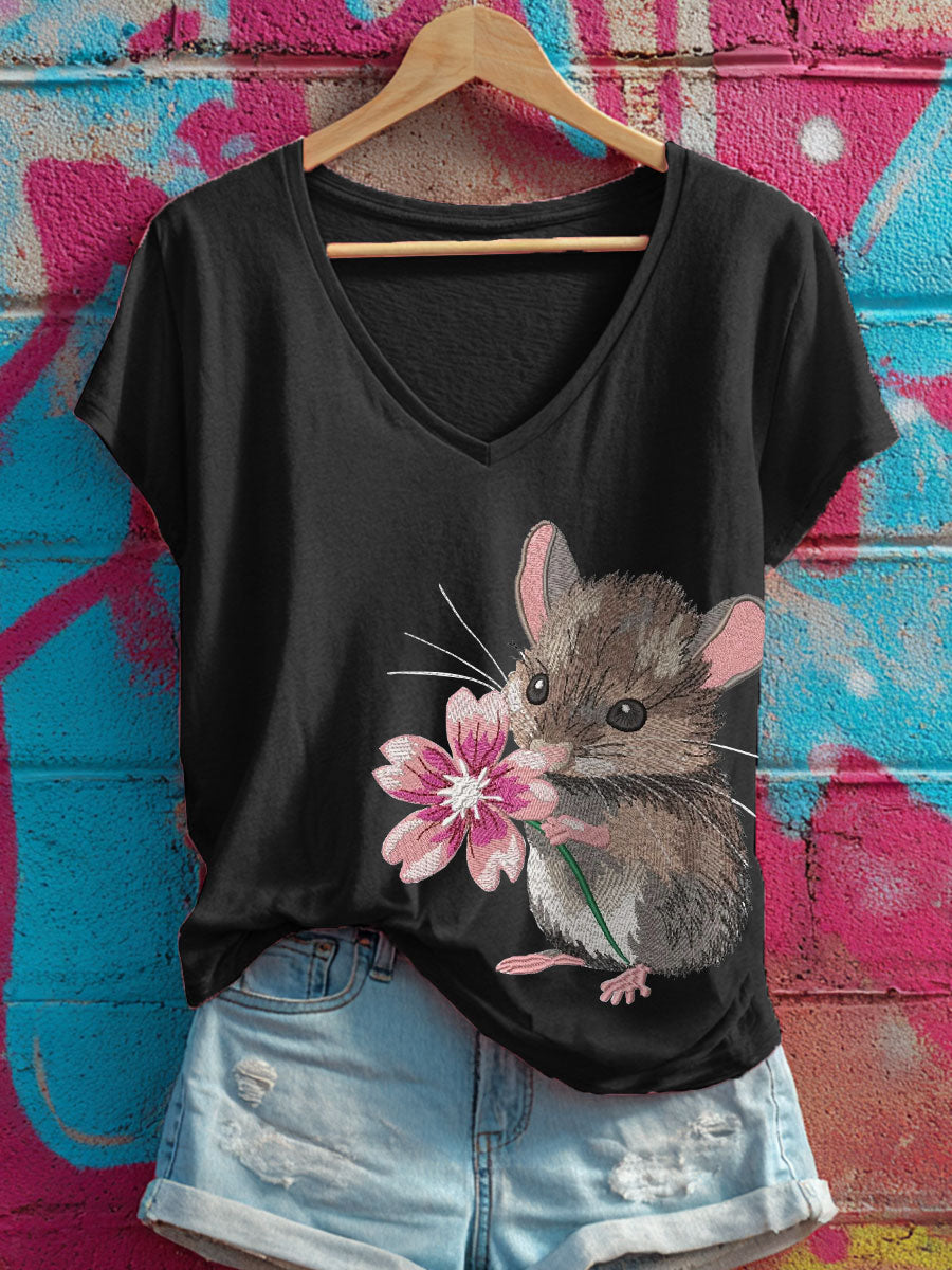 Women's Cute Mouse V-Neck T-Shirts