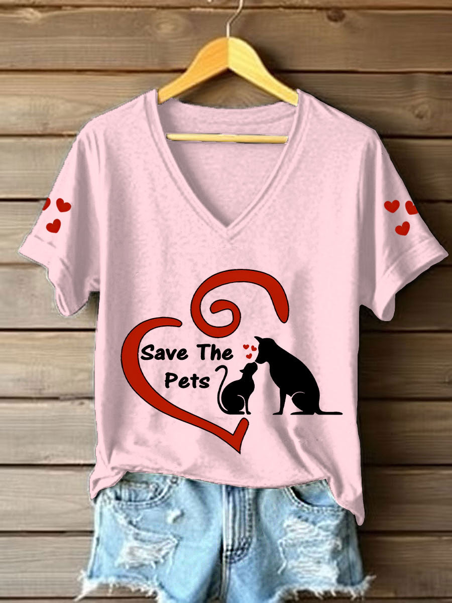 Women's save the pets V-neck T-shirts
