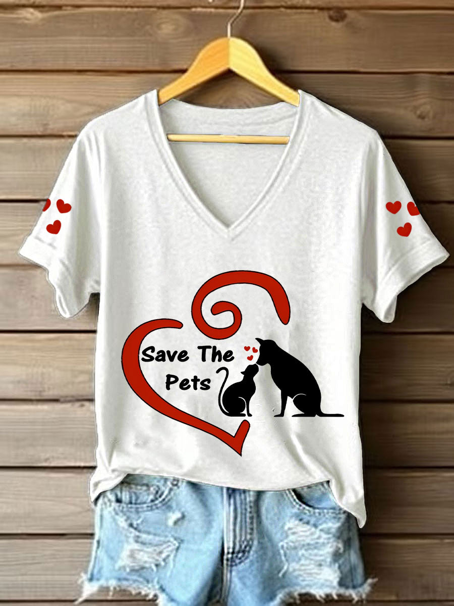 Women's save the pets V-neck T-shirts