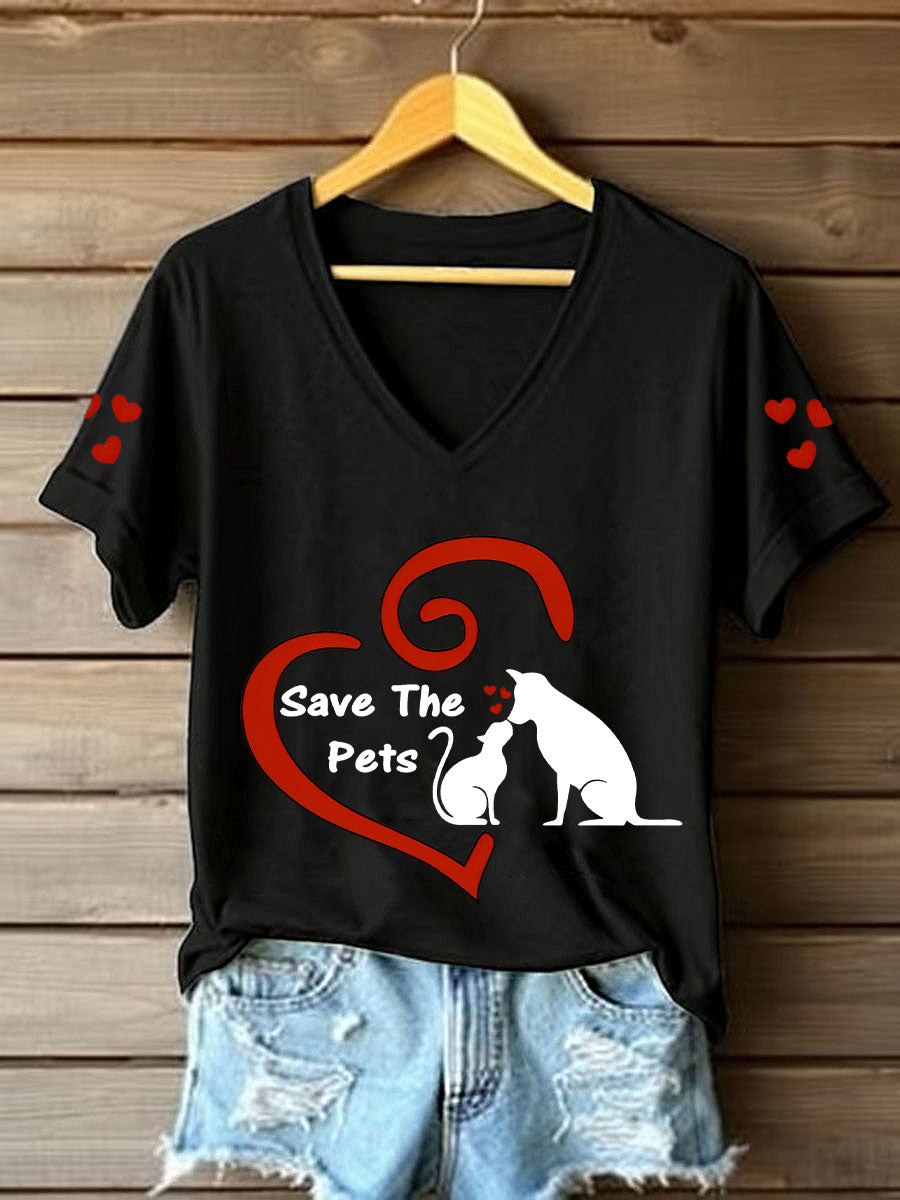 Women's save the pets V-neck T-shirts