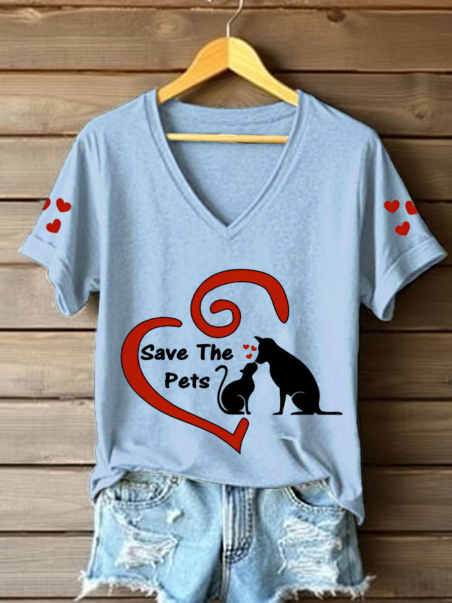 Women's save the pets V-neck T-shirts