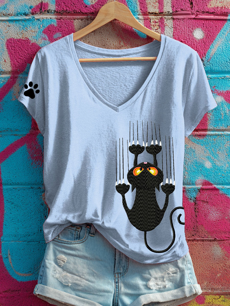 Women's Scratch Cat V-Neck T-Shirts