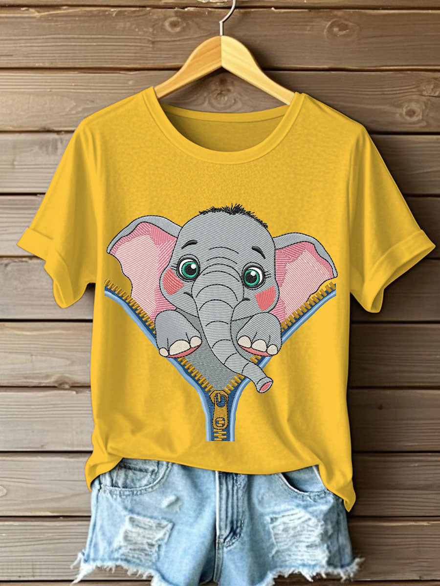Women's zip up elephant casual t-shirts