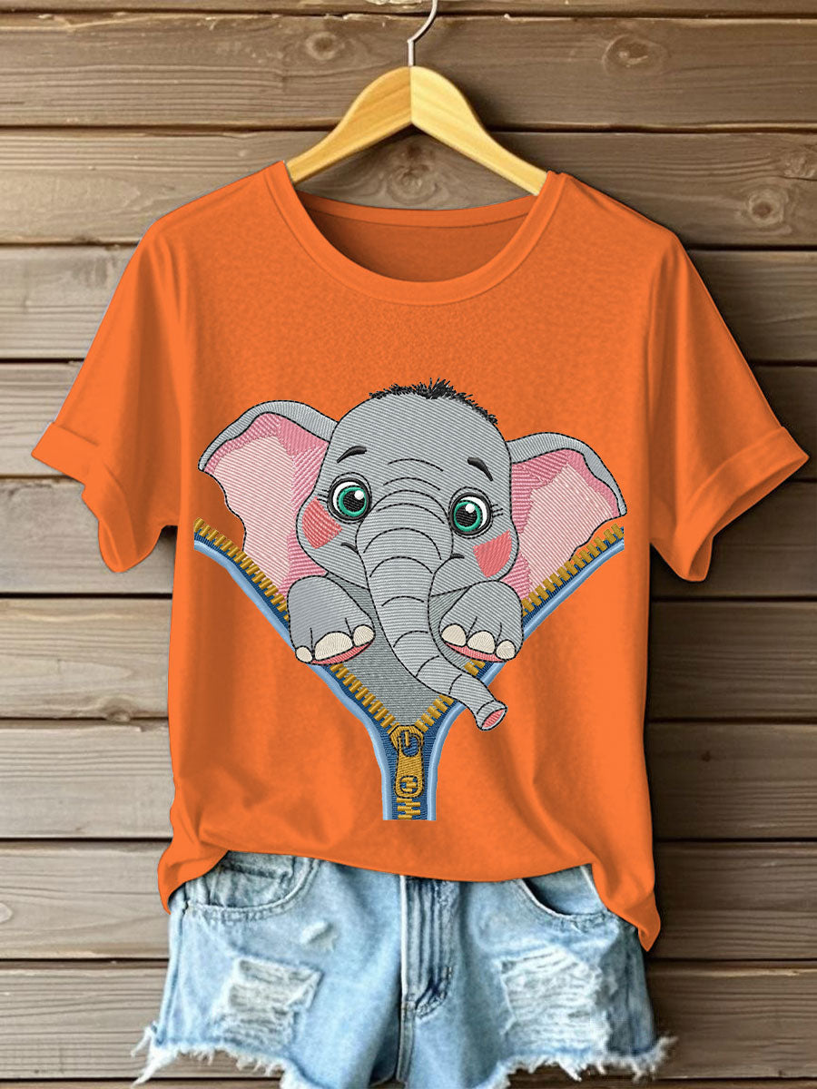 Women's zip up elephant casual t-shirts