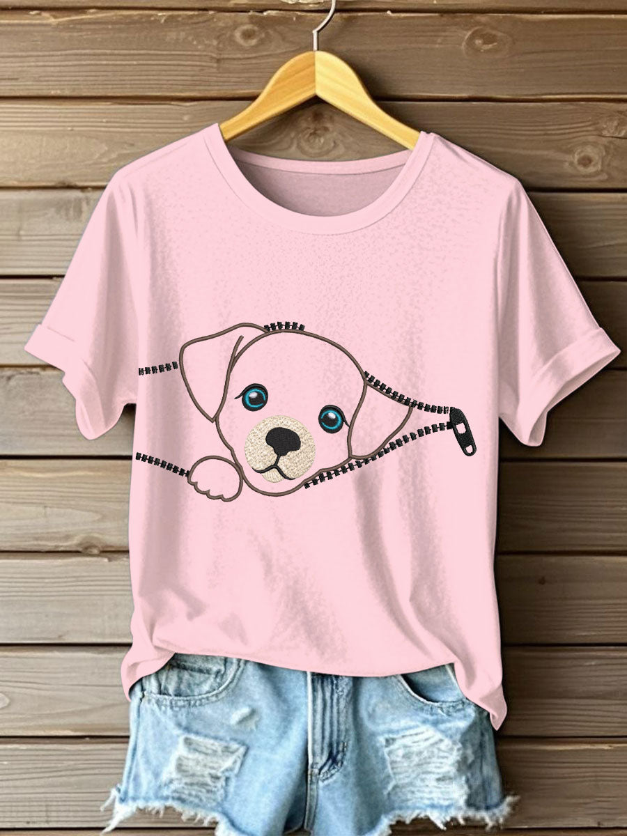 Women's zippered dog casual T-shirts