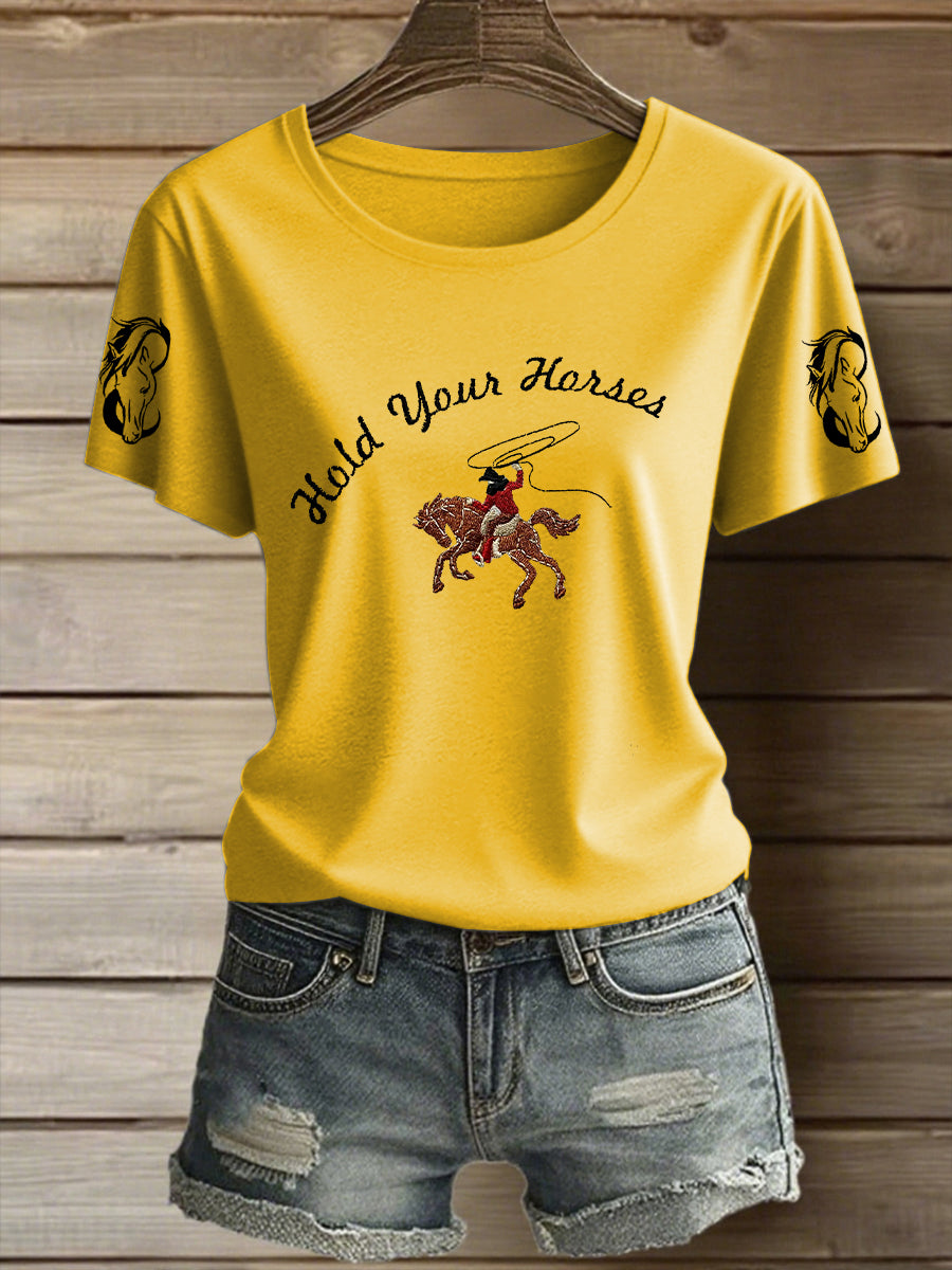 Women's Western Hold Your Horses Cowboy Short Sleeve T-Shirt
