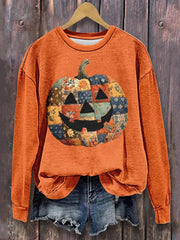 Women’s Pumpkin Art Print Casual Sweatshirt Orange / S