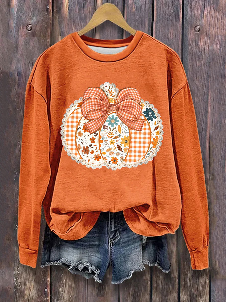 Women’s Pumpkin Art Print Casual Sweatshirt Orange / S