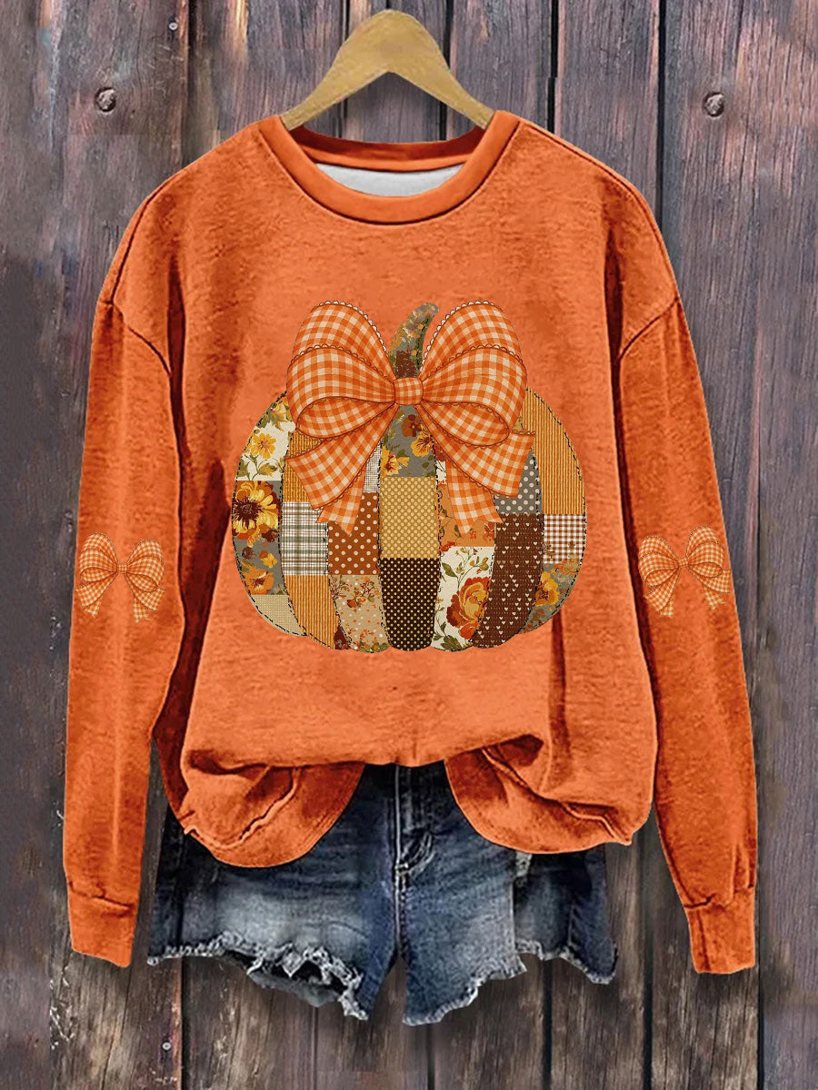 Women’s Pumpkin Art Print Casual Sweatshirt Orange / S