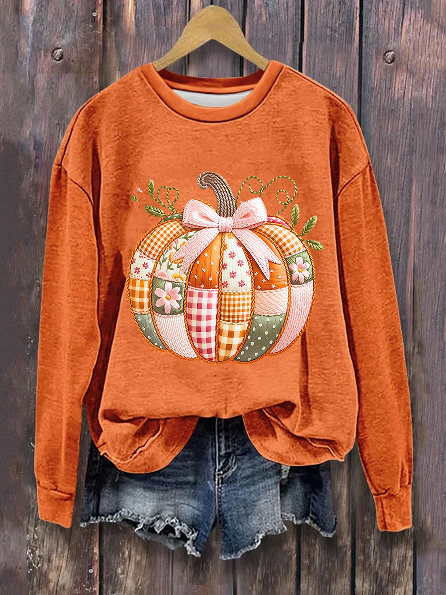 Women's Pumpkin Art Print Casual Sweatshirt