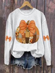 Women’s Pumpkin Art Print Casual Sweatshirt White / S