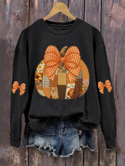 Women’s Pumpkin Art Print Casual Sweatshirt Black / S