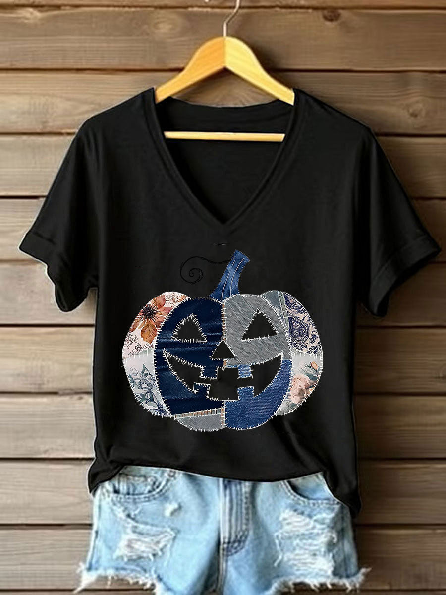 Women's Pumpkin Art Print Casual T-Shirt