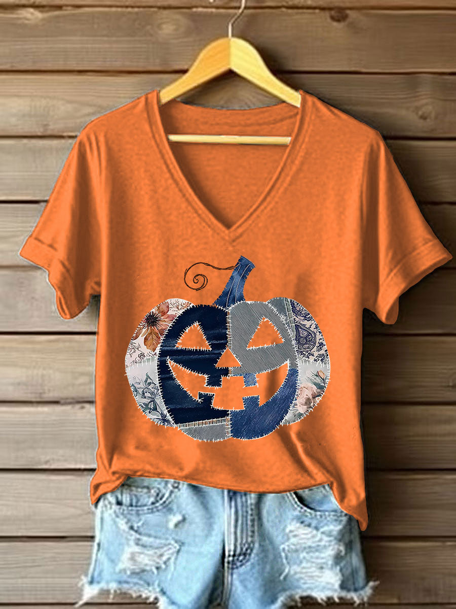 Women's Pumpkin Art Print Casual T-Shirt