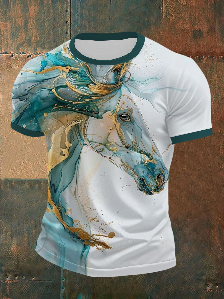 Men's Art Horse Print Casual T-Shirt