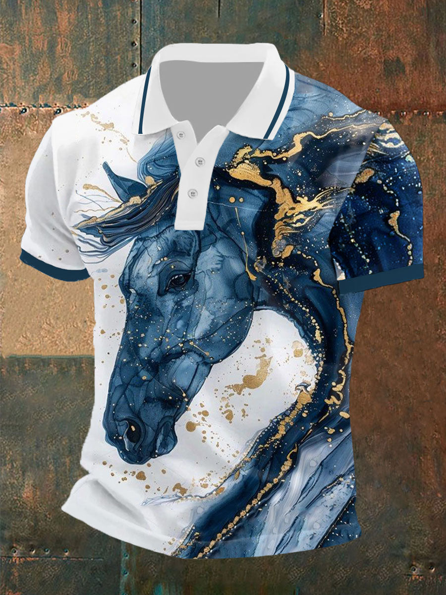 Men's Art Horse Print Casual Button-Down Top
