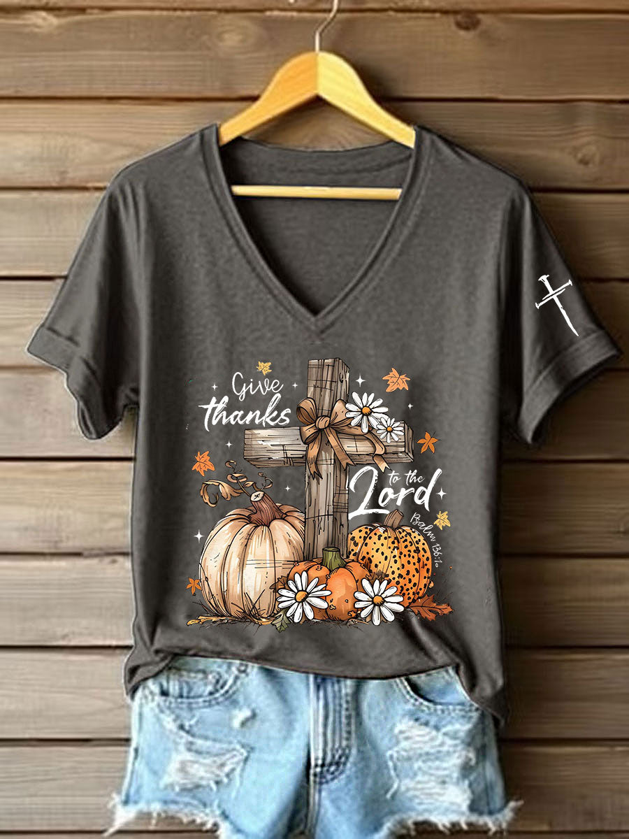 Women's Give Thanks To The Lord Printed Casual T-Shirt