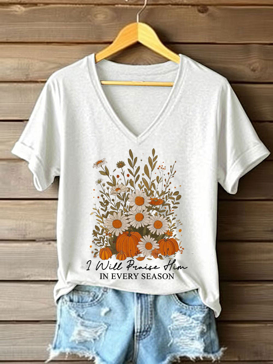 Women's I Will Praise Him In Every Season Printed Casual T-Shirt