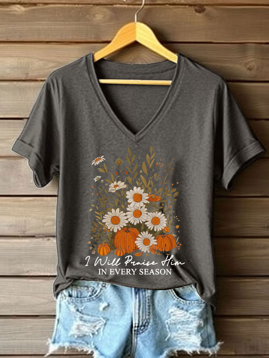 Women's I Will Praise Him In Every Season Printed Casual T-Shirt