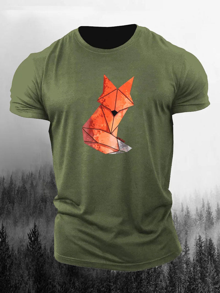 Men's Geometric Fox Print Casual T-Shirt