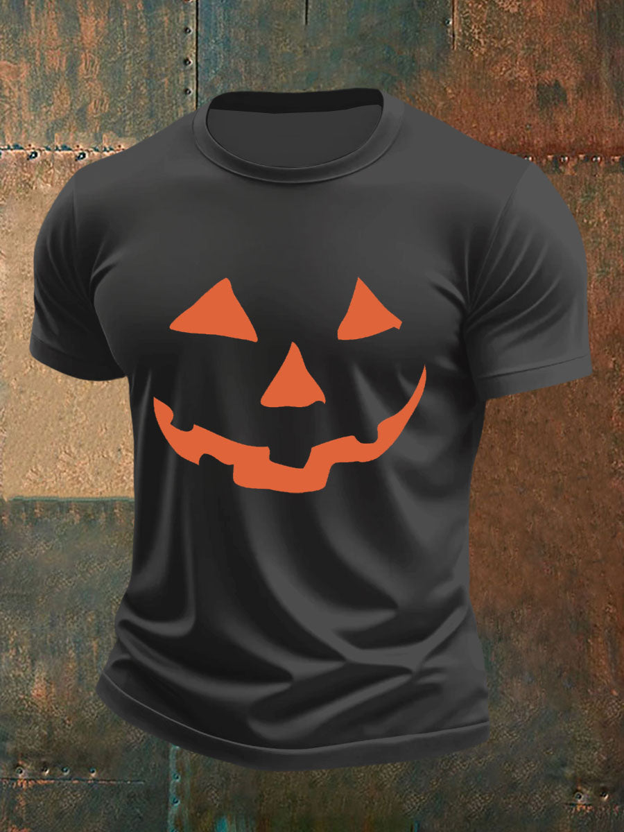 Men's Pumpkin Face Print Casual T-Shirt