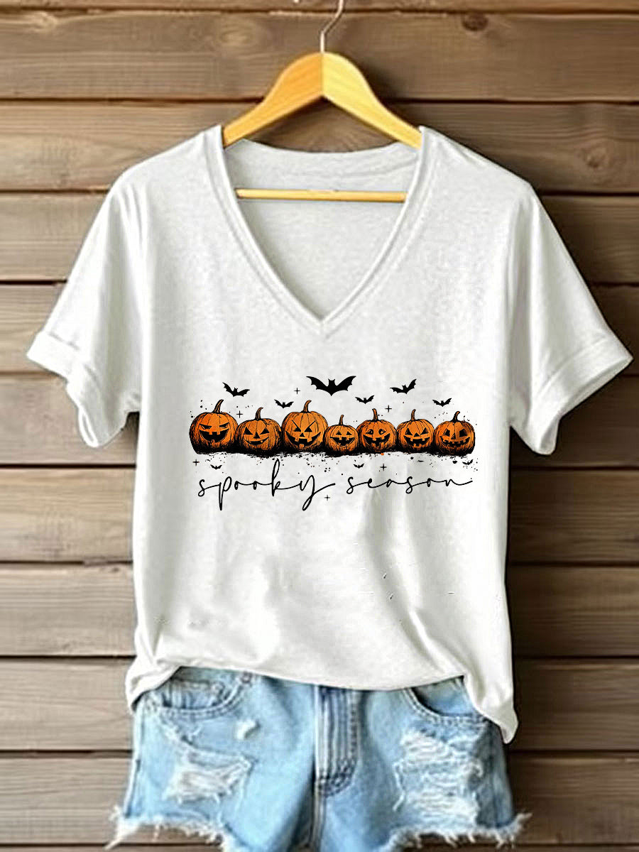 Women's Vintage Halloween Spooky Season Pumpkin Short Sleeve T-Shirt