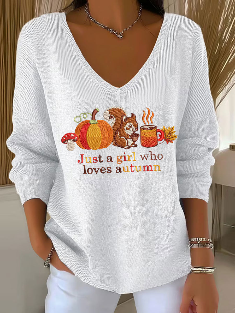 Women's Just A Girl Who Loves Fall Printed Casual Top