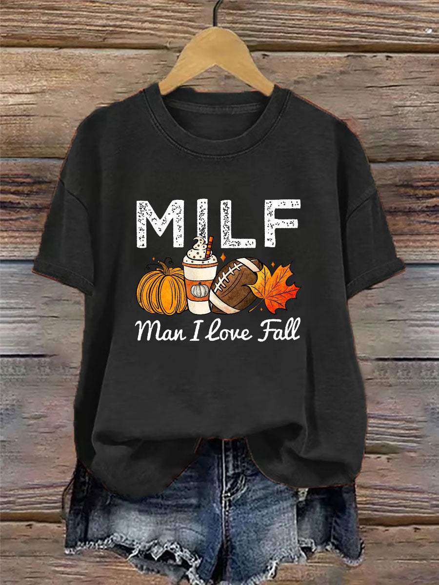 Women's Man I Love Fall Print Casual T-shirt