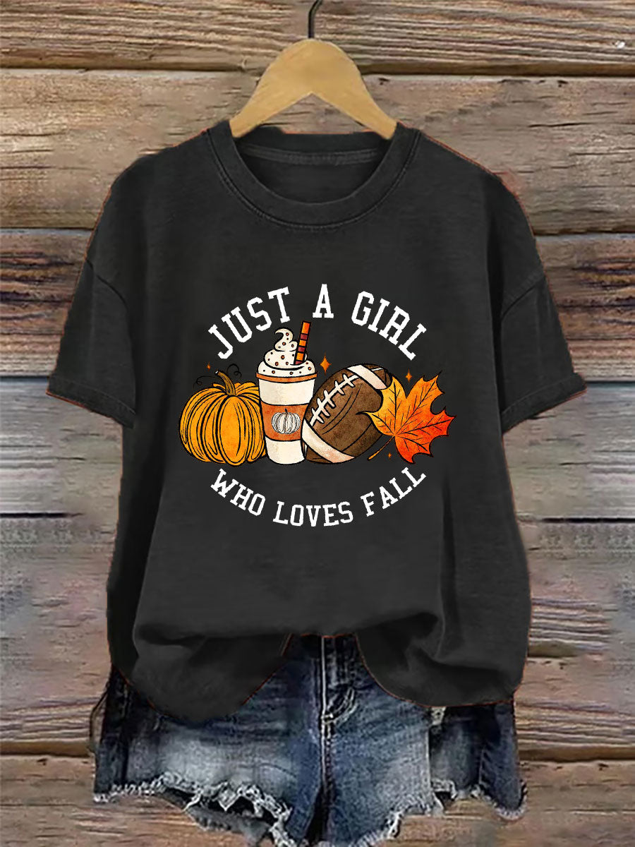 Women's Just A Girl Who Loves Fall Printed Casual T-shirt