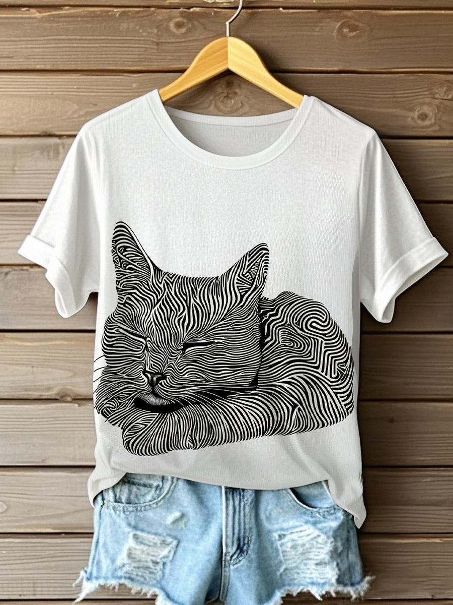 Women's Funny Cute Cat Short Sleeve T-shirt