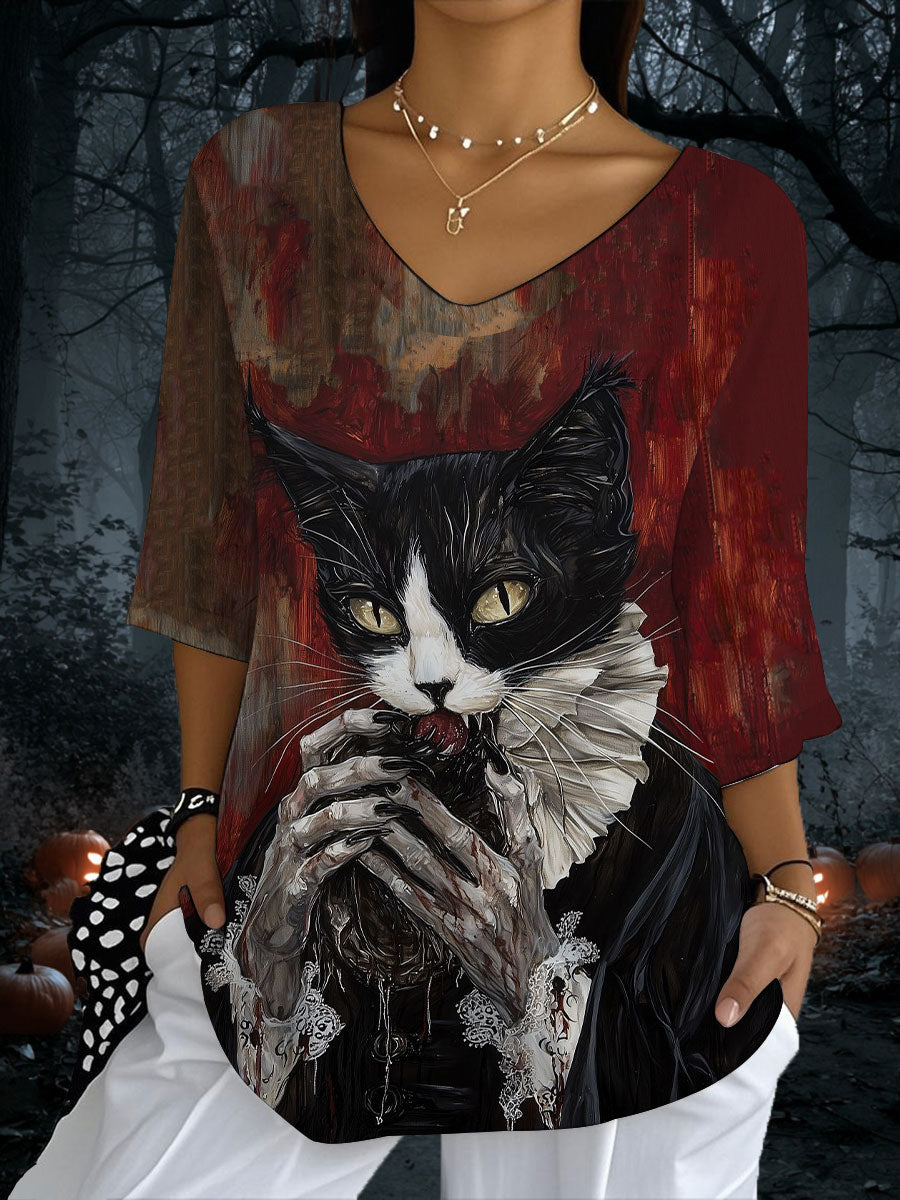Women's Cat Print Casual T-shirt