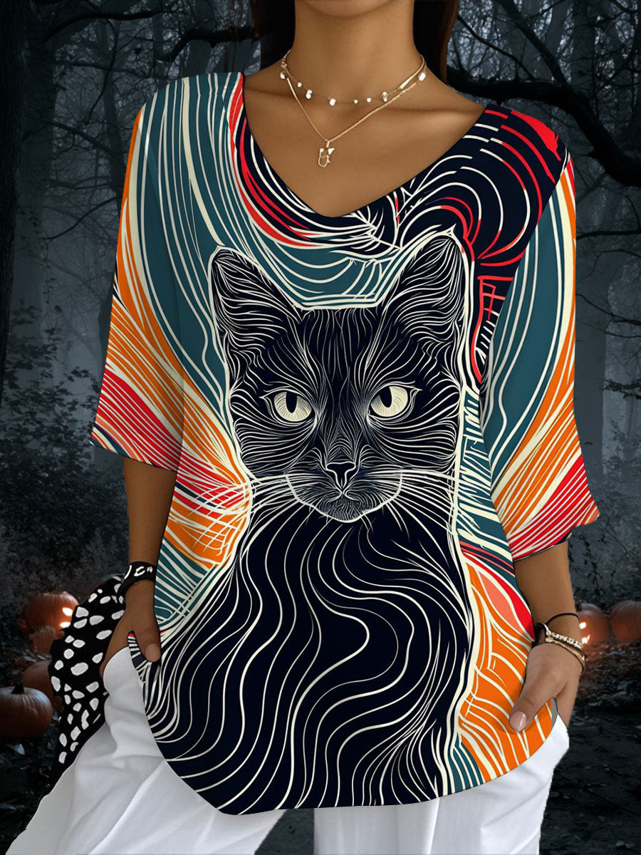 Women's Cat Print Casual T-shirt