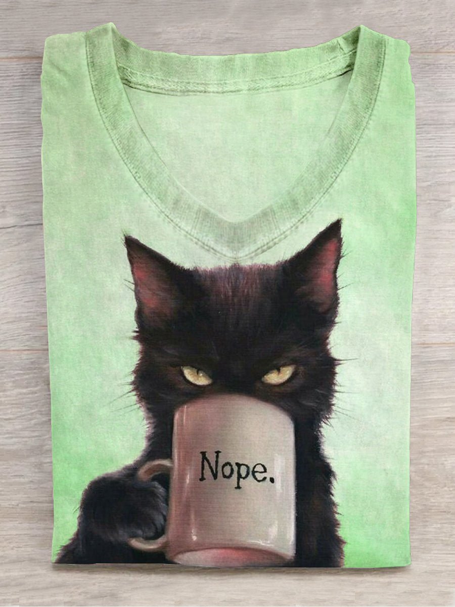 Funny Cat Art Print V-Neck T-Shirt