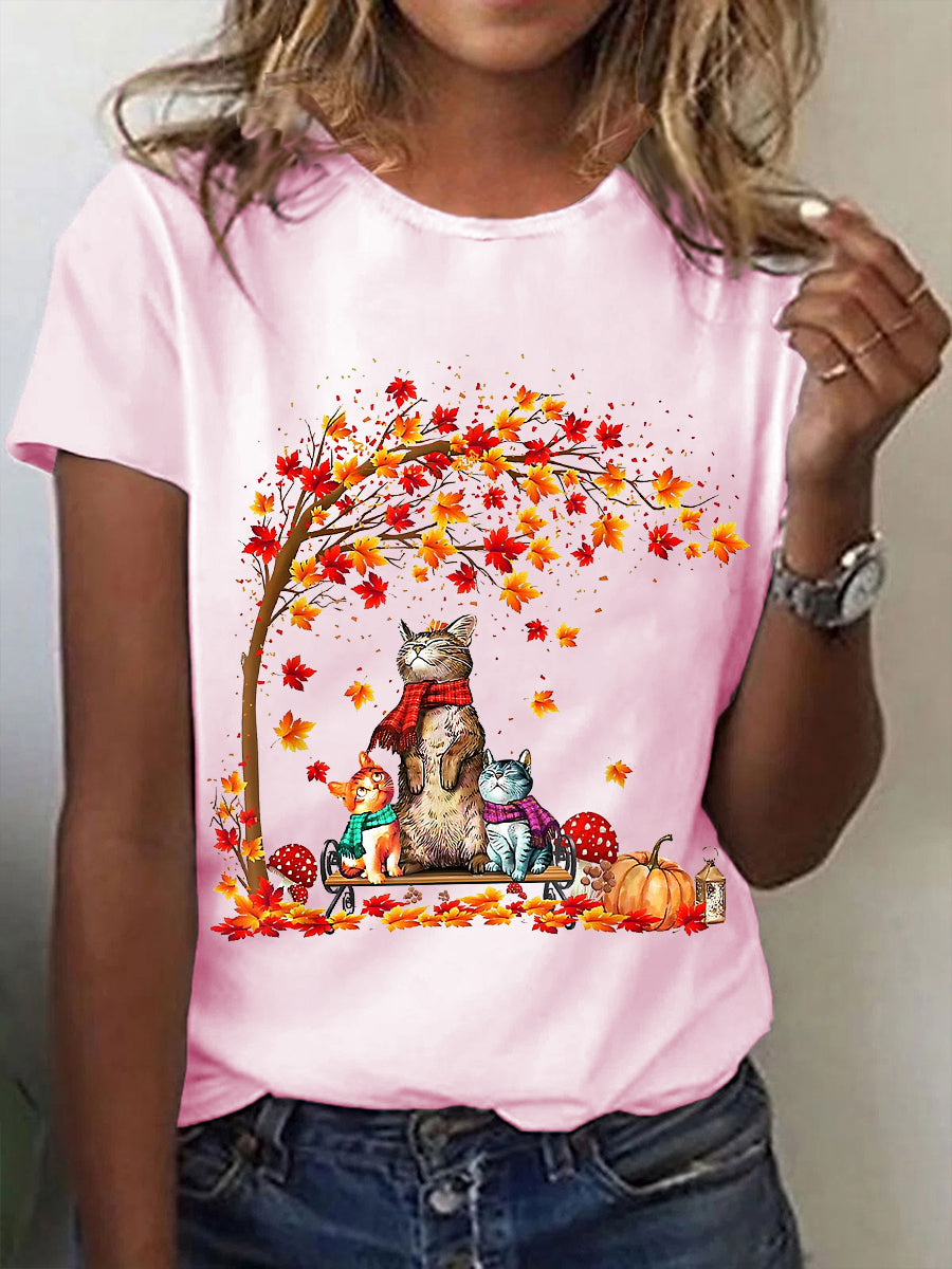 Women's It’s Fall Y’all Cute Cat Printed Short Sleeve T-Shirt