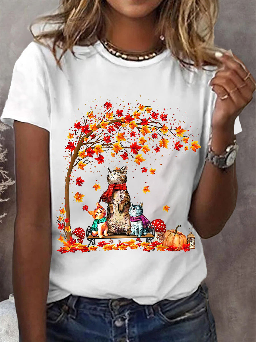 Women's It’s Fall Y’all Cute Cat Printed Short Sleeve T-Shirt