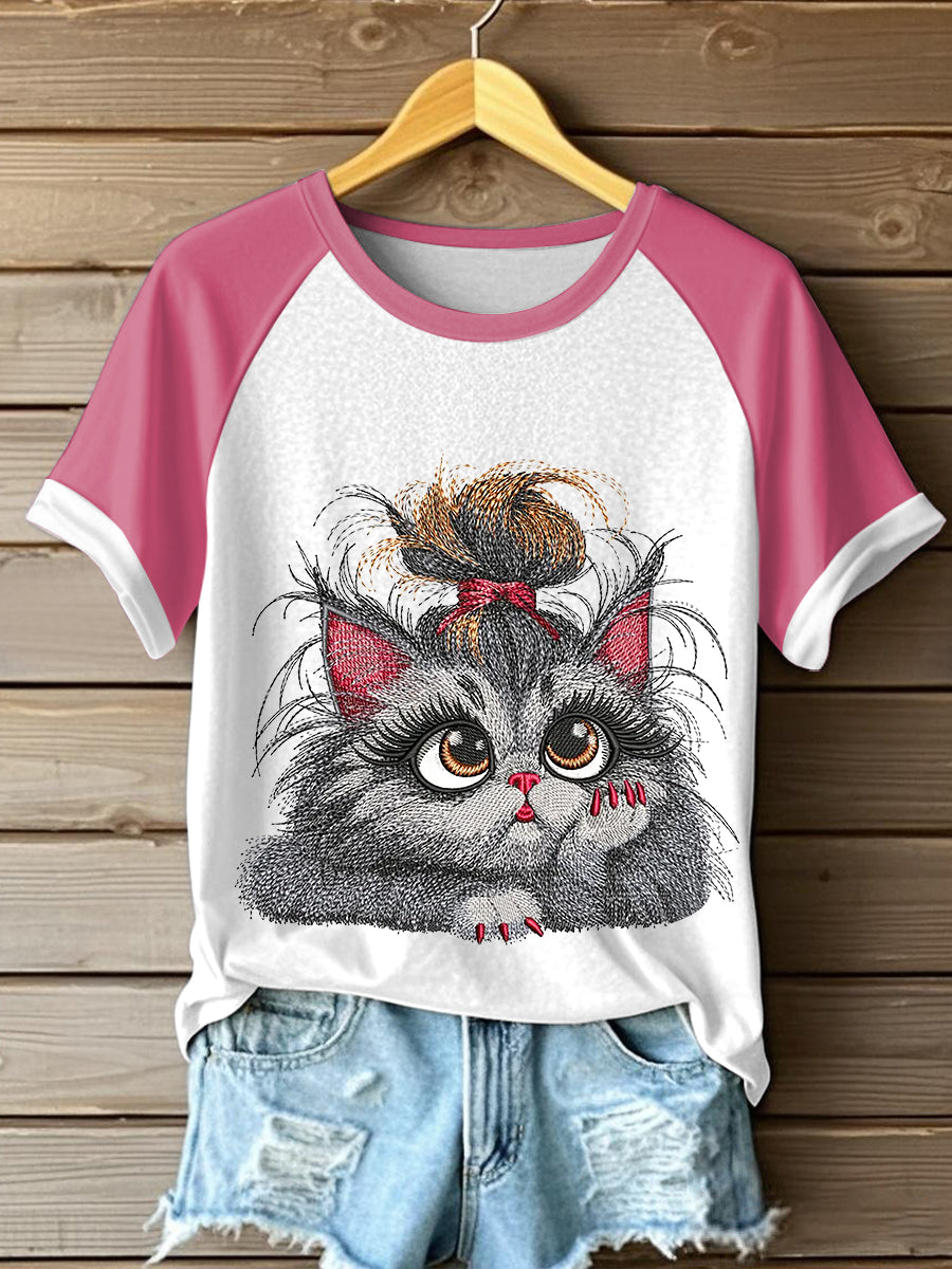 Women's Cute Cat Printed Short Sleeve T-Shirt