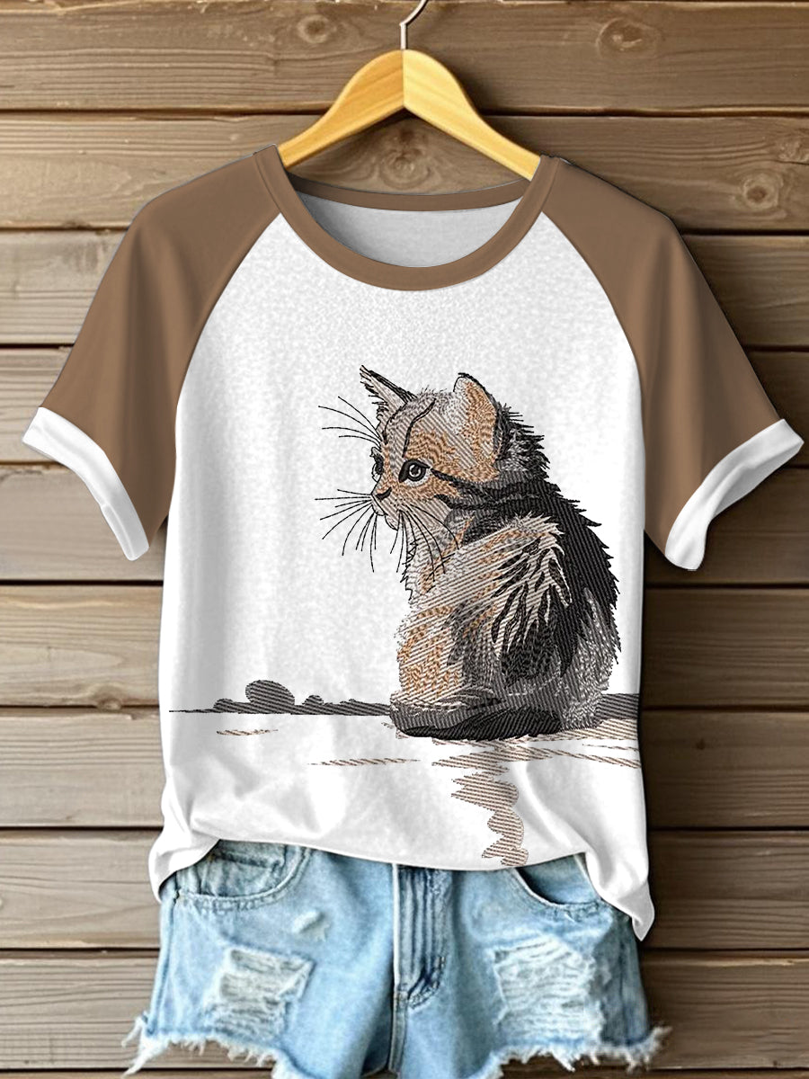 Women's Cute Cat Printed Short Sleeve T-Shirt