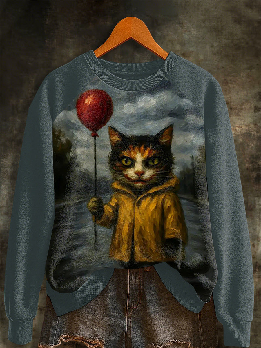 Women's Halloween Horror Movie Cat Raglan Sleeve Sweatshirt