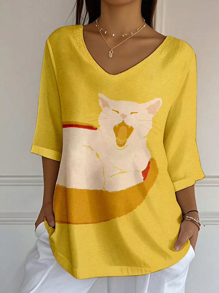Women's Cute Cat Art Print Top